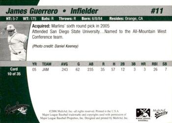 2006 MultiAd Greensboro Grasshoppers #10 James Guerrero Back
