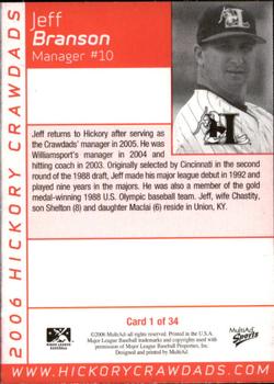 2006 MultiAd Hickory Crawdads #1b Jeff Branson Back