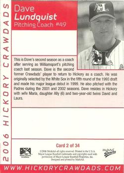 2006 MultiAd Hickory Crawdads #2b Dave Lundquist Back