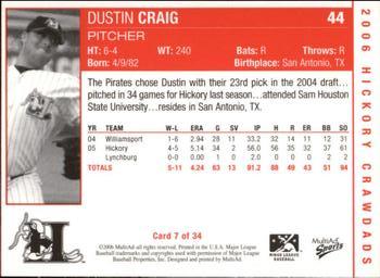 2006 MultiAd Hickory Crawdads #7a Dustin Craig Back