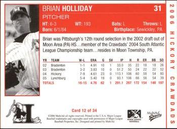 2006 MultiAd Hickory Crawdads #12a Brian Holliday Back