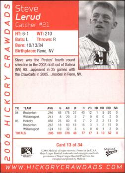 2006 MultiAd Hickory Crawdads #13b Steve Lerud Back