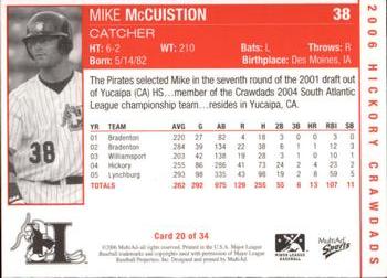 2006 MultiAd Hickory Crawdads #20a Mike McCuistion Back
