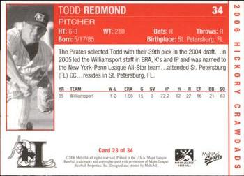 2006 MultiAd Hickory Crawdads #23a Todd Redmond Back