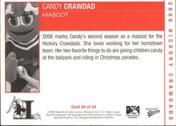 2006 MultiAd Hickory Crawdads #34a Candy Crawdad Back