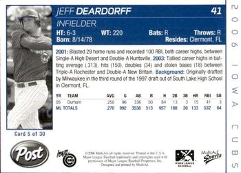 2006 MultiAd Iowa Cubs #5 Jeff Deardorff Back