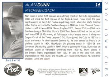 2006 MultiAd Iowa Cubs #6 Alan Dunn Back