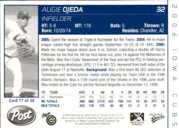 2006 MultiAd Iowa Cubs #17 Augie Ojeda Back