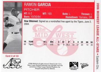2006 MultiAd Midwest League All-Stars Eastern Division #3 Ramon Garcia Back