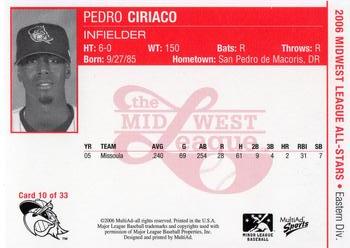 2006 MultiAd Midwest League All-Stars Eastern Division #10 Pedro Ciriaco Back