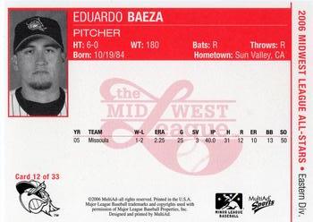 2006 MultiAd Midwest League All-Stars Eastern Division #12 Eduardo Baeza Back