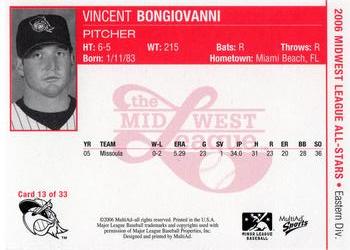 2006 MultiAd Midwest League All-Stars Eastern Division #13 Vincent Bongiovanni Back