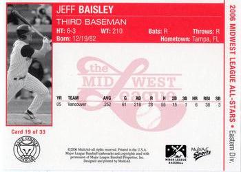 2006 MultiAd Midwest League All-Stars Eastern Division #19 Jeff Baisley Back