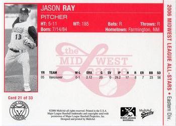 2006 MultiAd Midwest League All-Stars Eastern Division #21 Jason Ray Back