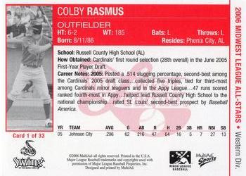 2006 MultiAd Midwest League All-Stars Western Division #1 Colby Rasmus Back