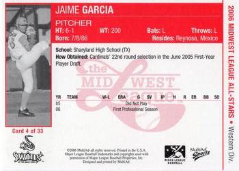 2006 MultiAd Midwest League All-Stars Western Division #4 Jaime Garcia Back