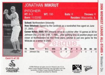 2006 MultiAd Midwest League All-Stars Western Division #5 Jonathan Mikrut Back