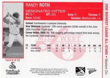 2006 MultiAd Midwest League All-Stars Western Division #6 Randy Roth Back
