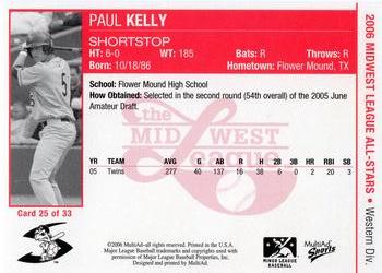 2006 MultiAd Midwest League All-Stars Western Division #25 Paul Kelly Back