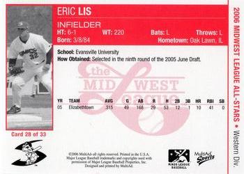 2006 MultiAd Midwest League All-Stars Western Division #28 Erik Lis Back