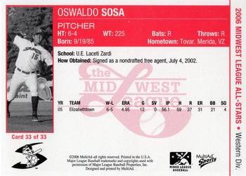 2006 MultiAd Midwest League All-Stars Western Division #33 Oswaldo Sosa Back