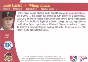 2006 MultiAd Portland Beavers #9 Jose Castro Back