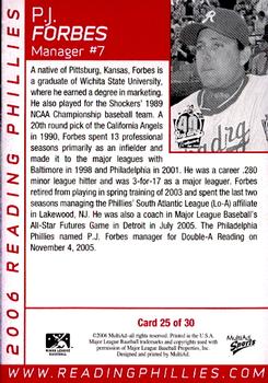 2006 MultiAd Reading Phillies #25 P.J. Forbes Back