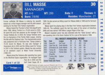 2006 MultiAd Trenton Thunder #1 Billy Masse Back