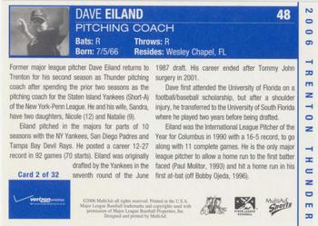 2006 MultiAd Trenton Thunder #2 Dave Eiland Back