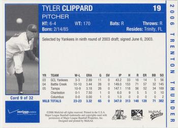 2006 MultiAd Trenton Thunder #9 Tyler Clippard Back