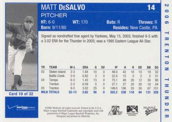 2006 MultiAd Trenton Thunder #10 Matt DeSalvo Back