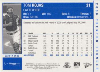 2006 MultiAd Trenton Thunder #17 Tom Rojas Back