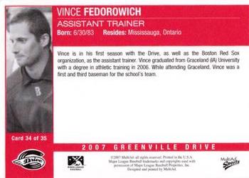 2007 MultiAd Greenville Drive #34 Vince Fedorowich Back