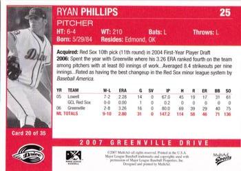 2007 MultiAd Greenville Drive #20 Ryan Phillips Back