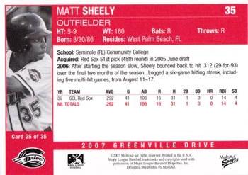2007 MultiAd Greenville Drive #25 Matt Sheely Back