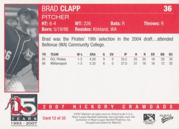 2007 MultiAd Hickory Crawdads #12 Brad Clapp Back