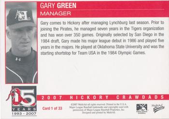 2007 MultiAd Hickory Crawdads #1 Gary Green Back
