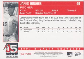 2007 MultiAd Hickory Crawdads #17 Jared Hughes Back