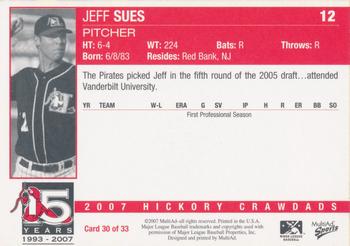 2007 MultiAd Hickory Crawdads #30 Jeff Sues Back