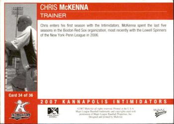 2007 MultiAd Kannapolis Intimidators #34 Chris McKenna Back
