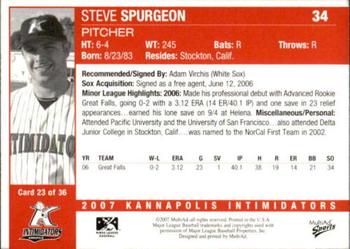 2007 MultiAd Kannapolis Intimidators #23 Steve Spurgeon Back