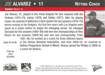 2007 MultiAd Lakewood BlueClaws #31 Joe Alvarez Back