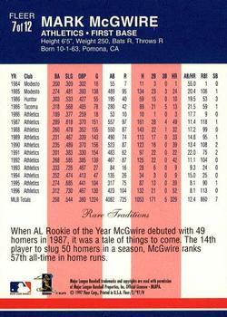 1997 Fleer - Decade of Excellence Rare Traditions #7 Mark McGwire Back