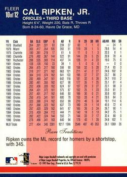 1997 Fleer - Decade of Excellence Rare Traditions #10 Cal Ripken, Jr. Back