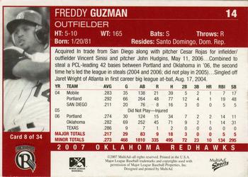 2007 MultiAd Oklahoma RedHawks #8 Freddy Guzman Back