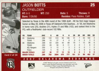 2007 MultiAd Oklahoma RedHawks #2 Jason Botts Back
