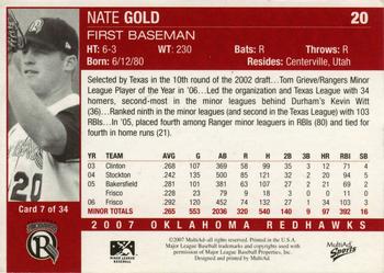 2007 MultiAd Oklahoma RedHawks #7 Nate Gold Back