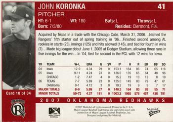 2007 MultiAd Oklahoma RedHawks #10 John Koronka Back