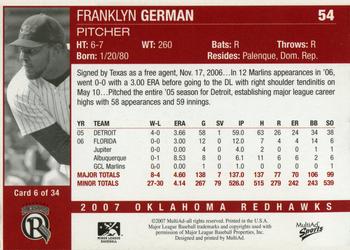2007 MultiAd Oklahoma RedHawks #6 Franklyn German Back