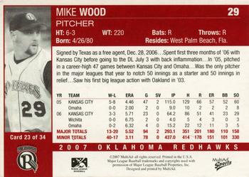 2007 MultiAd Oklahoma RedHawks #23 Mike Wood Back